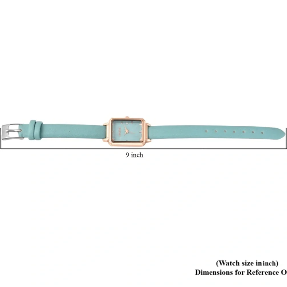 Blue Green Faux Leather Strap Watch